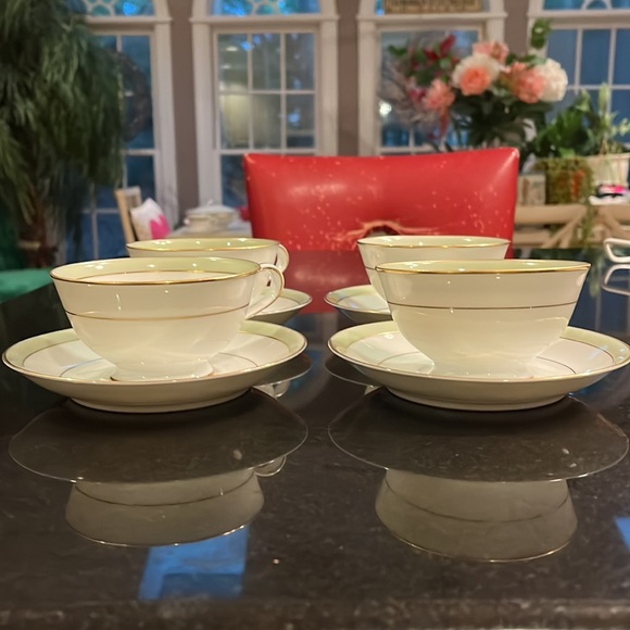Footed Cup & Saucer Set Greenbay by NORITAKE.  Set of 4 - Picture 2 of 16